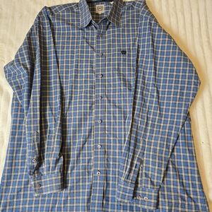 Cinch Men's Blue and Brown Plaid Button Down Shirt